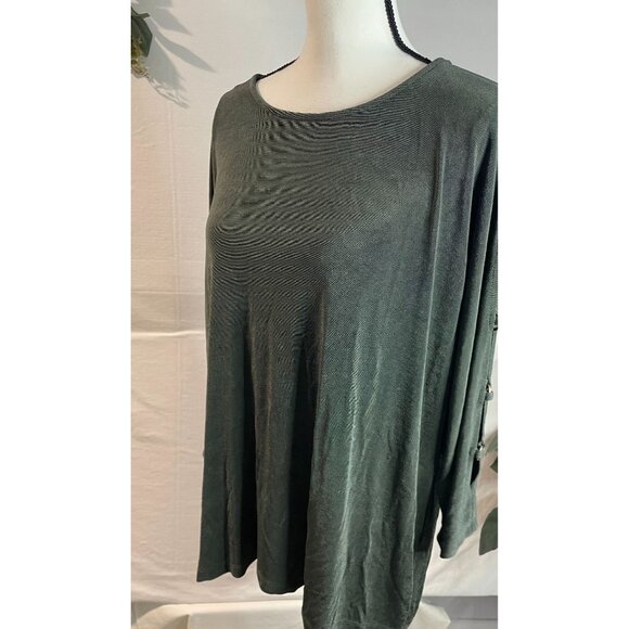 Travelers By Chico's Women's Top Size 4 Button Sleeve Detail Olive Green - Picture 9 of 16